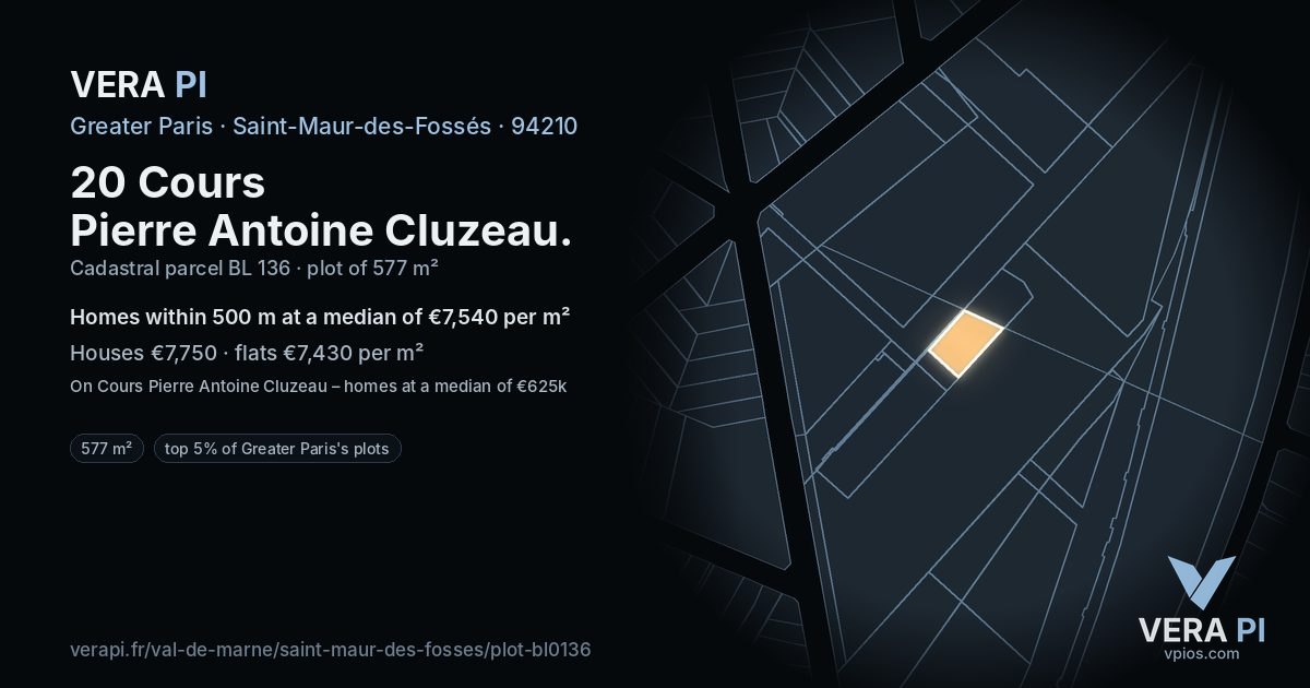 20 Cours Pierre Antoine Cluzeau, Saint-Maur-des-Fossés at night – the plot lit, the parcels around coloured by the prices near them