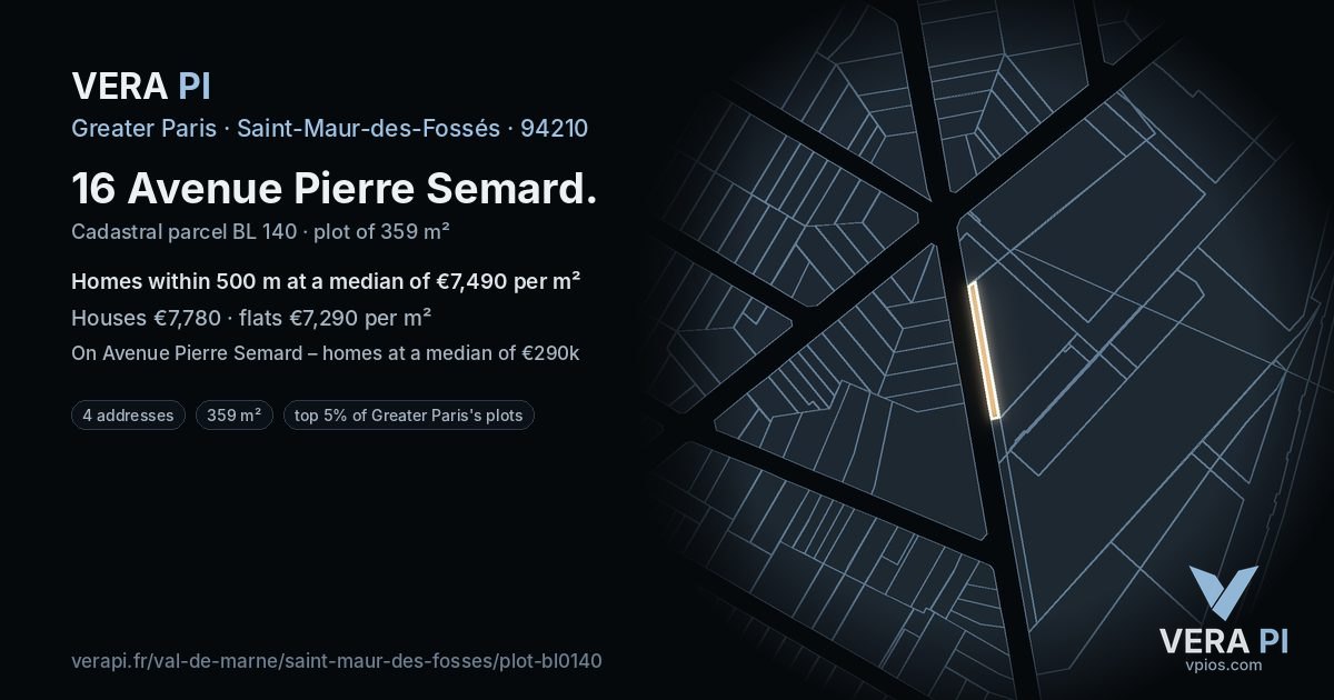 16 Avenue Pierre Semard, Saint-Maur-des-Fossés at night – the plot lit, the parcels around coloured by the prices near them
