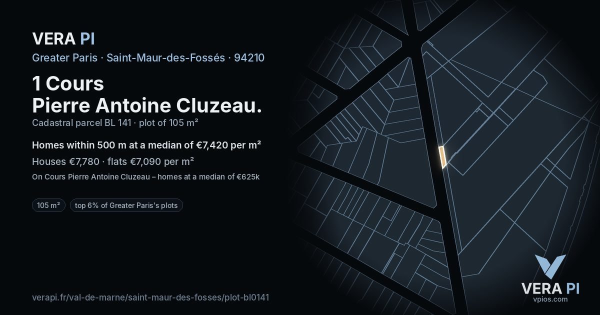 1 Cours Pierre Antoine Cluzeau, Saint-Maur-des-Fossés at night – the plot lit, the parcels around coloured by the prices near them