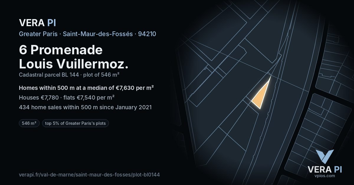 6 Promenade Louis Vuillermoz, Saint-Maur-des-Fossés at night – the plot lit, the parcels around coloured by the prices near them
