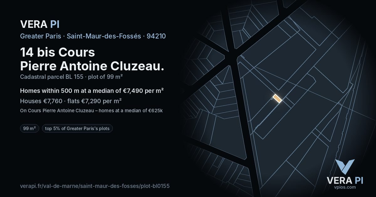 14 bis Cours Pierre Antoine Cluzeau, Saint-Maur-des-Fossés at night – the plot lit, the parcels around coloured by the prices near them