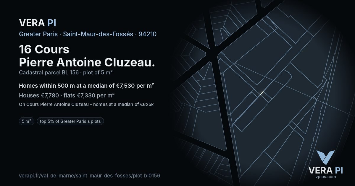 16 Cours Pierre Antoine Cluzeau, Saint-Maur-des-Fossés at night – the plot lit, the parcels around coloured by the prices near them