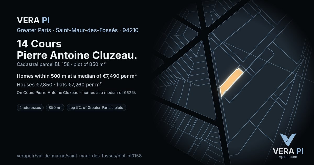 14 Cours Pierre Antoine Cluzeau, Saint-Maur-des-Fossés at night – the plot lit, the parcels around coloured by the prices near them