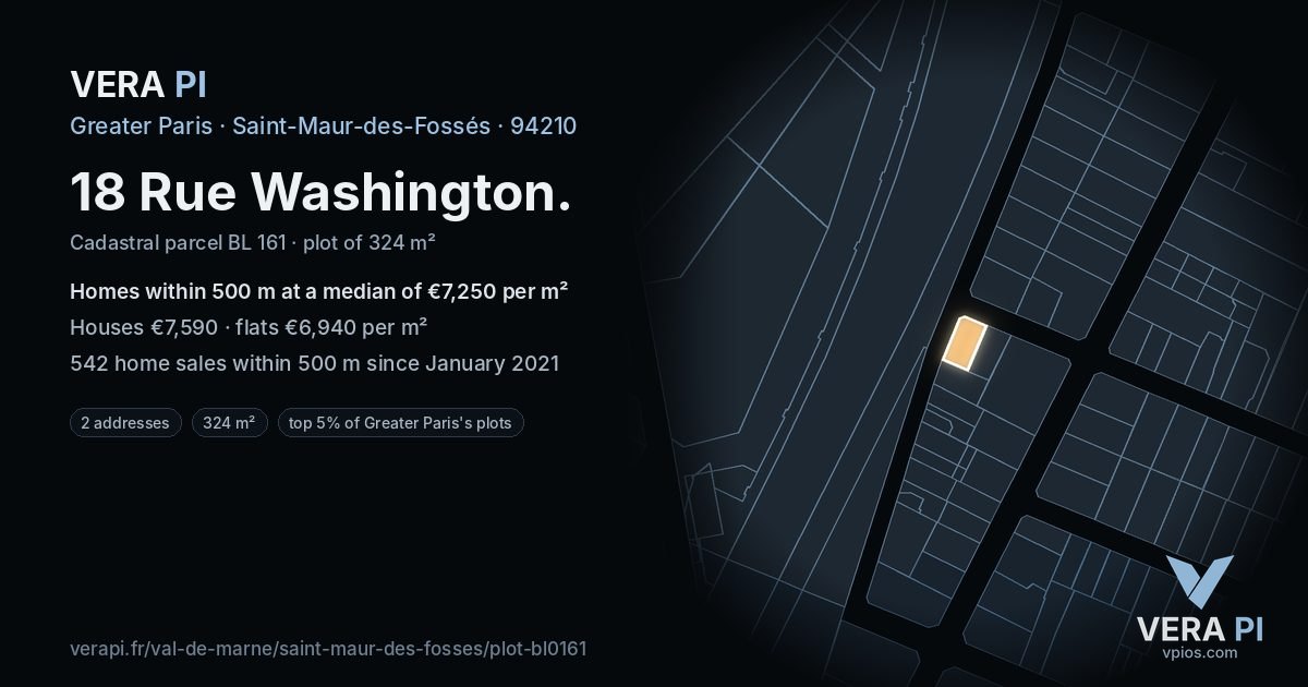 18 Rue Washington, Saint-Maur-des-Fossés at night – the plot lit, the parcels around coloured by the prices near them