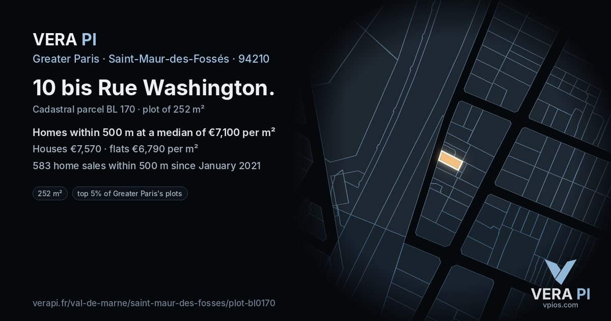 10 bis Rue Washington, Saint-Maur-des-Fossés at night – the plot lit, the parcels around coloured by the prices near them