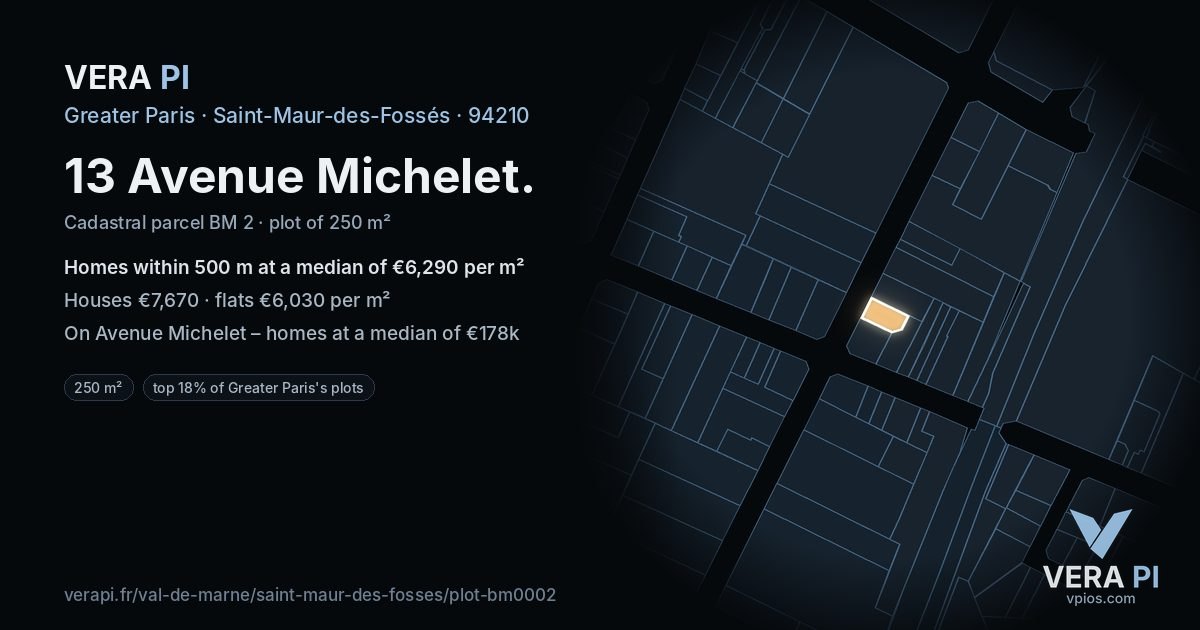 13 Avenue Michelet, Saint-Maur-des-Fossés at night – the plot lit, the parcels around coloured by the prices near them