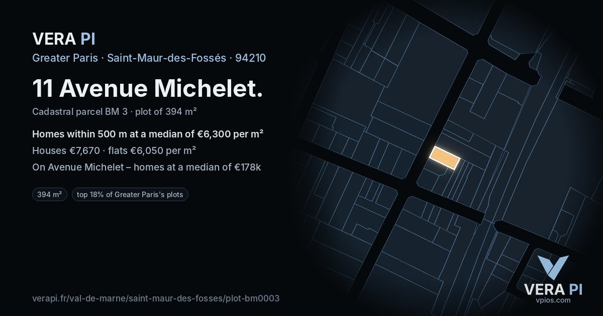 11 Avenue Michelet, Saint-Maur-des-Fossés at night – the plot lit, the parcels around coloured by the prices near them