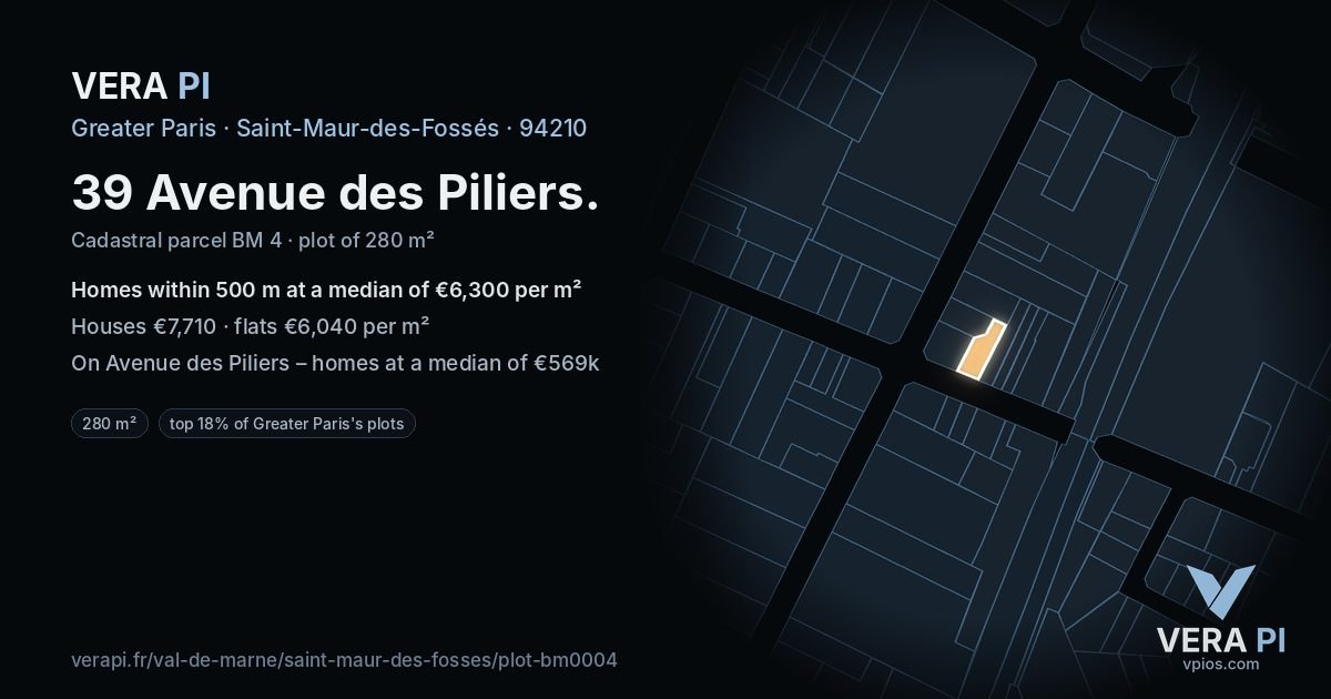 39 Avenue des Piliers, Saint-Maur-des-Fossés at night – the plot lit, the parcels around coloured by the prices near them