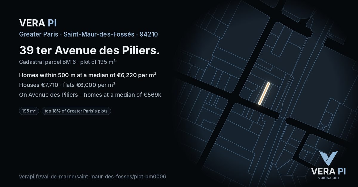 39 ter Avenue des Piliers, Saint-Maur-des-Fossés at night – the plot lit, the parcels around coloured by the prices near them