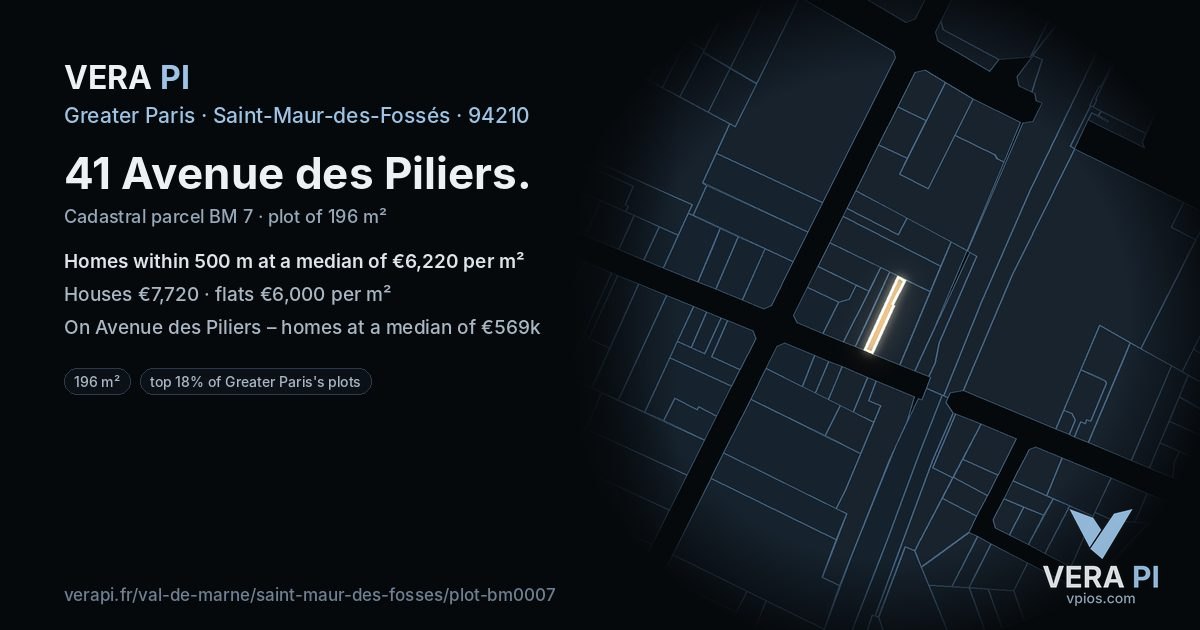41 Avenue des Piliers, Saint-Maur-des-Fossés at night – the plot lit, the parcels around coloured by the prices near them