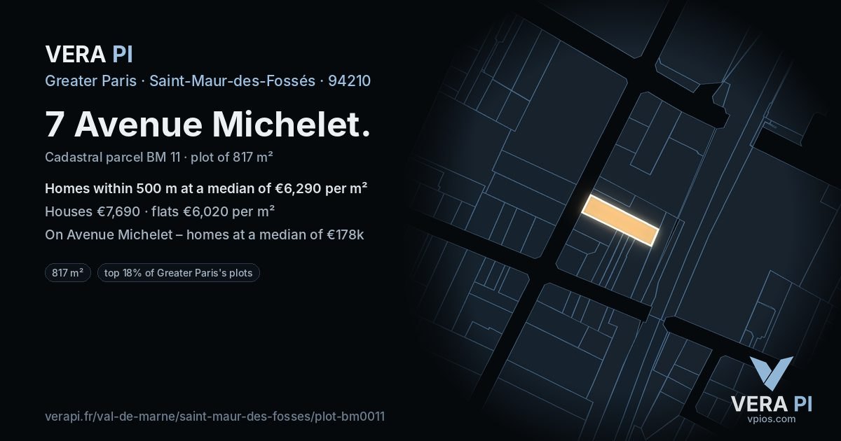 7 Avenue Michelet, Saint-Maur-des-Fossés at night – the plot lit, the parcels around coloured by the prices near them