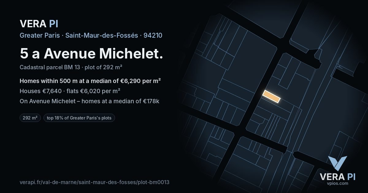 5 a Avenue Michelet, Saint-Maur-des-Fossés at night – the plot lit, the parcels around coloured by the prices near them