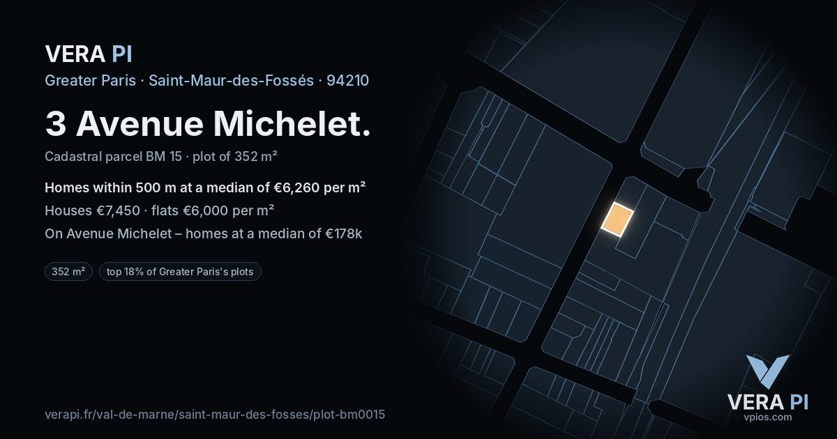 3 Avenue Michelet, Saint-Maur-des-Fossés at night – the plot lit, the parcels around coloured by the prices near them