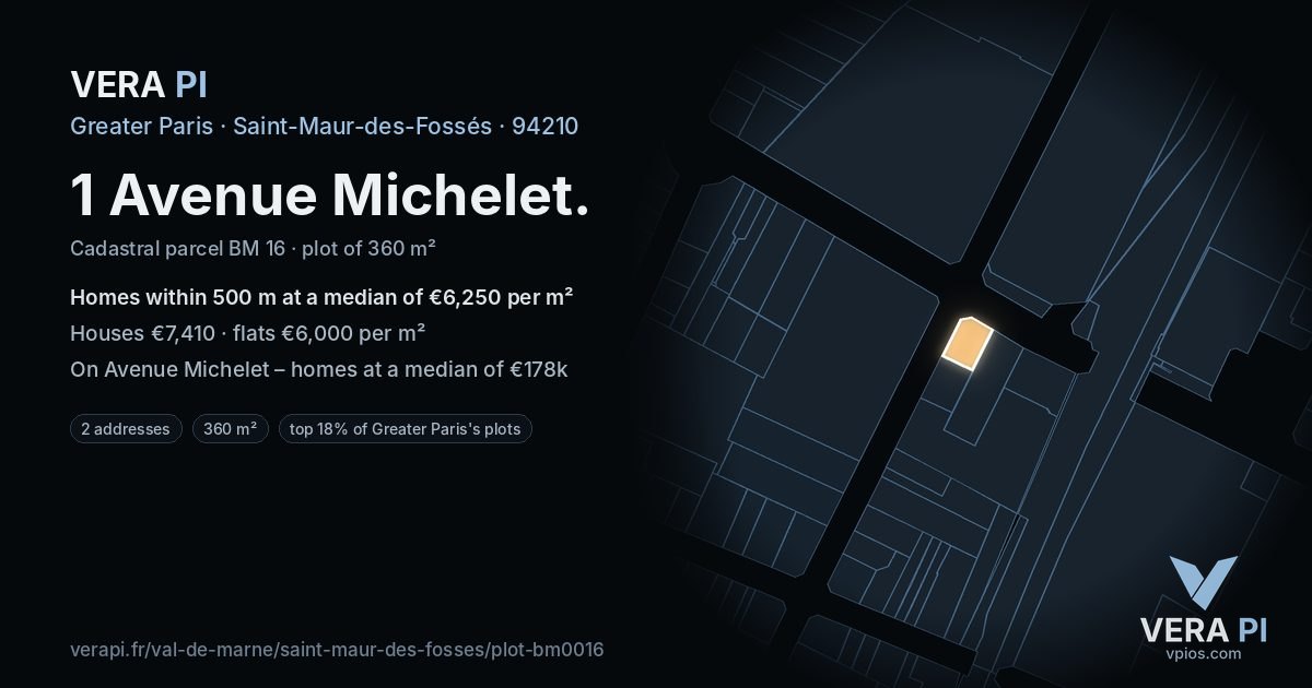 1 Avenue Michelet, Saint-Maur-des-Fossés at night – the plot lit, the parcels around coloured by the prices near them
