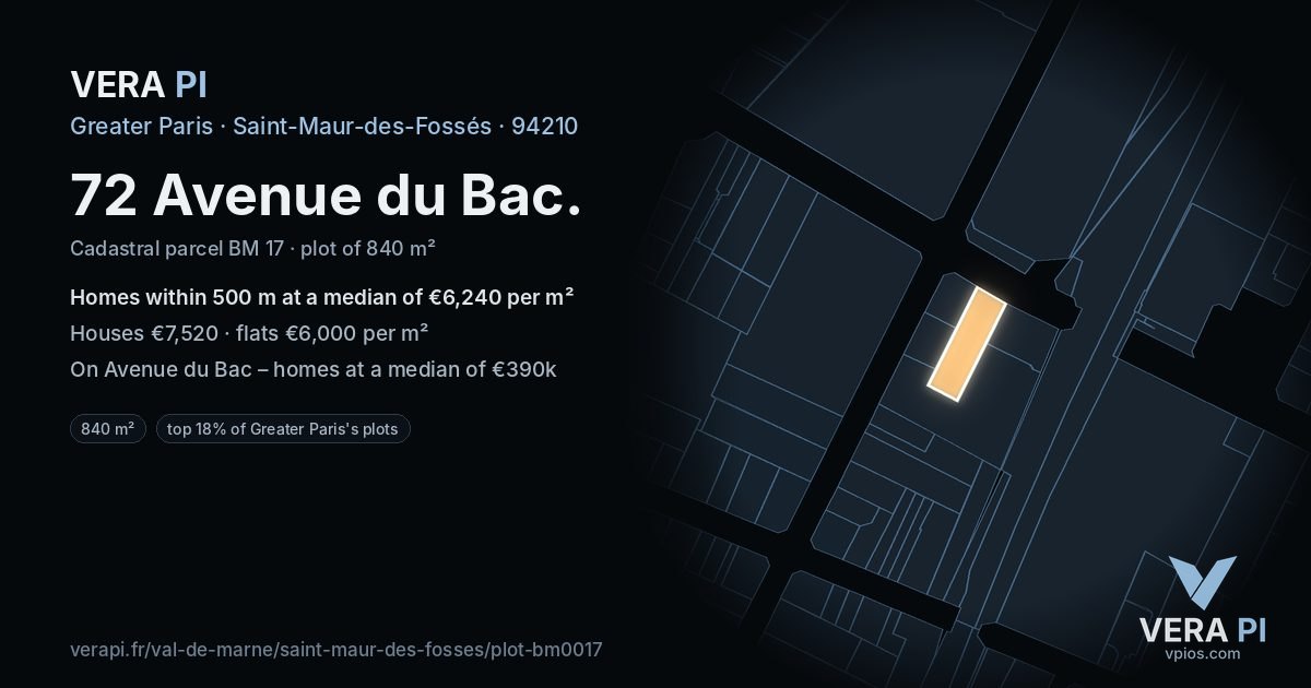 72 Avenue du Bac, Saint-Maur-des-Fossés at night – the plot lit, the parcels around coloured by the prices near them