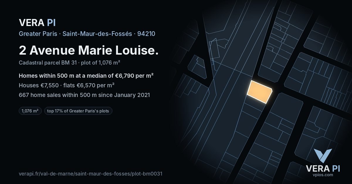 2 Avenue Marie Louise, Saint-Maur-des-Fossés at night – the plot lit, the parcels around coloured by the prices near them