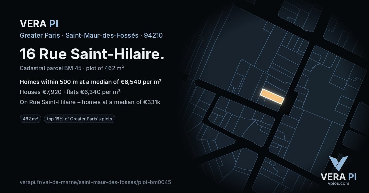 16 Rue Saint-Hilaire, Saint-Maur-des-Fossés at night – the plot lit, the parcels around coloured by the prices near them