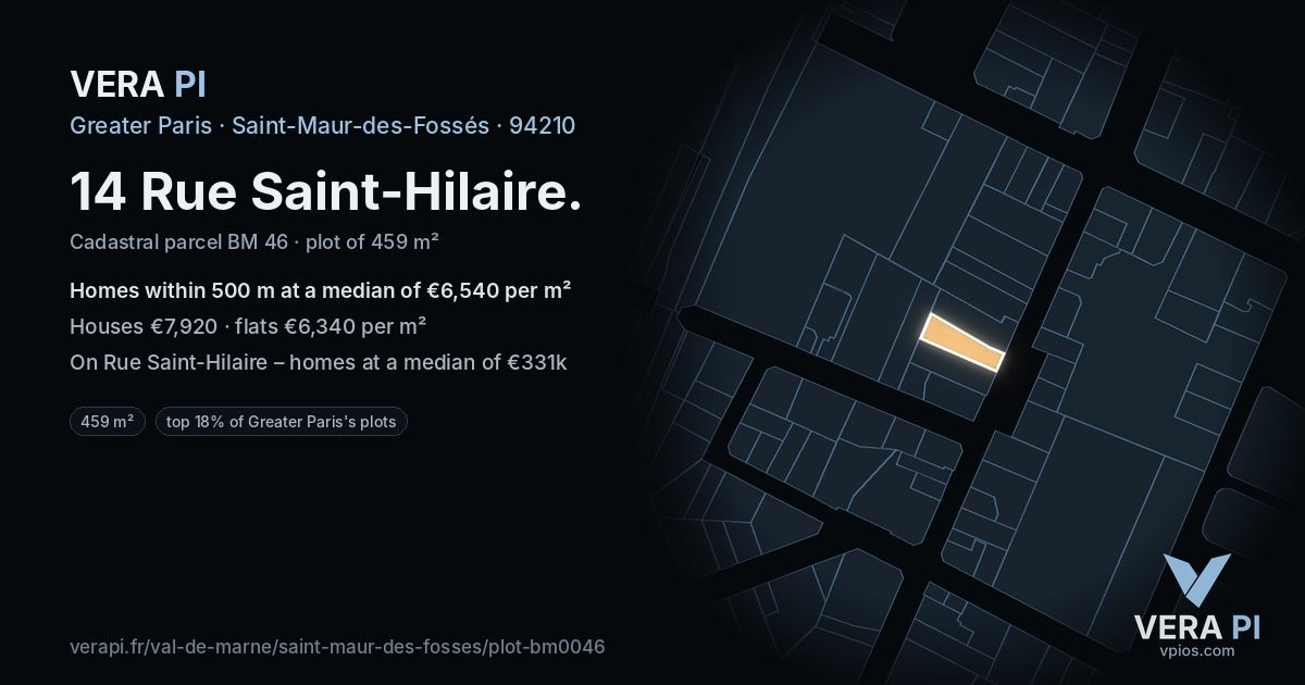 14 Rue Saint-Hilaire, Saint-Maur-des-Fossés at night – the plot lit, the parcels around coloured by the prices near them