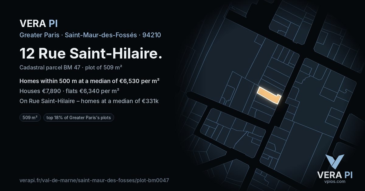 12 Rue Saint-Hilaire, Saint-Maur-des-Fossés at night – the plot lit, the parcels around coloured by the prices near them