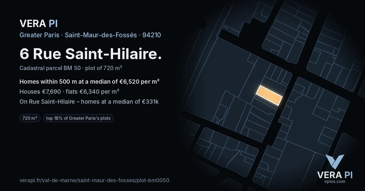 6 Rue Saint-Hilaire, Saint-Maur-des-Fossés at night – the plot lit, the parcels around coloured by the prices near them