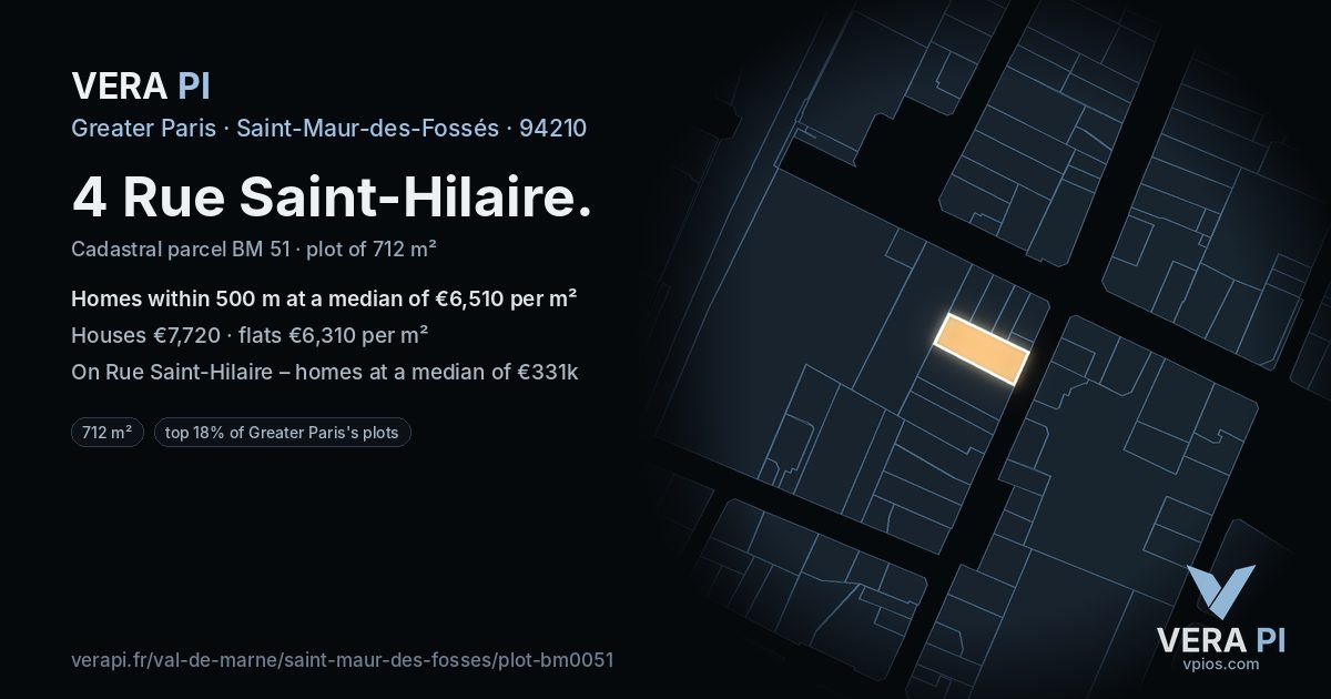 4 Rue Saint-Hilaire, Saint-Maur-des-Fossés at night – the plot lit, the parcels around coloured by the prices near them