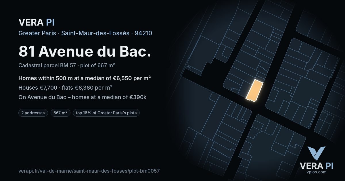 81 Avenue du Bac, Saint-Maur-des-Fossés at night – the plot lit, the parcels around coloured by the prices near them