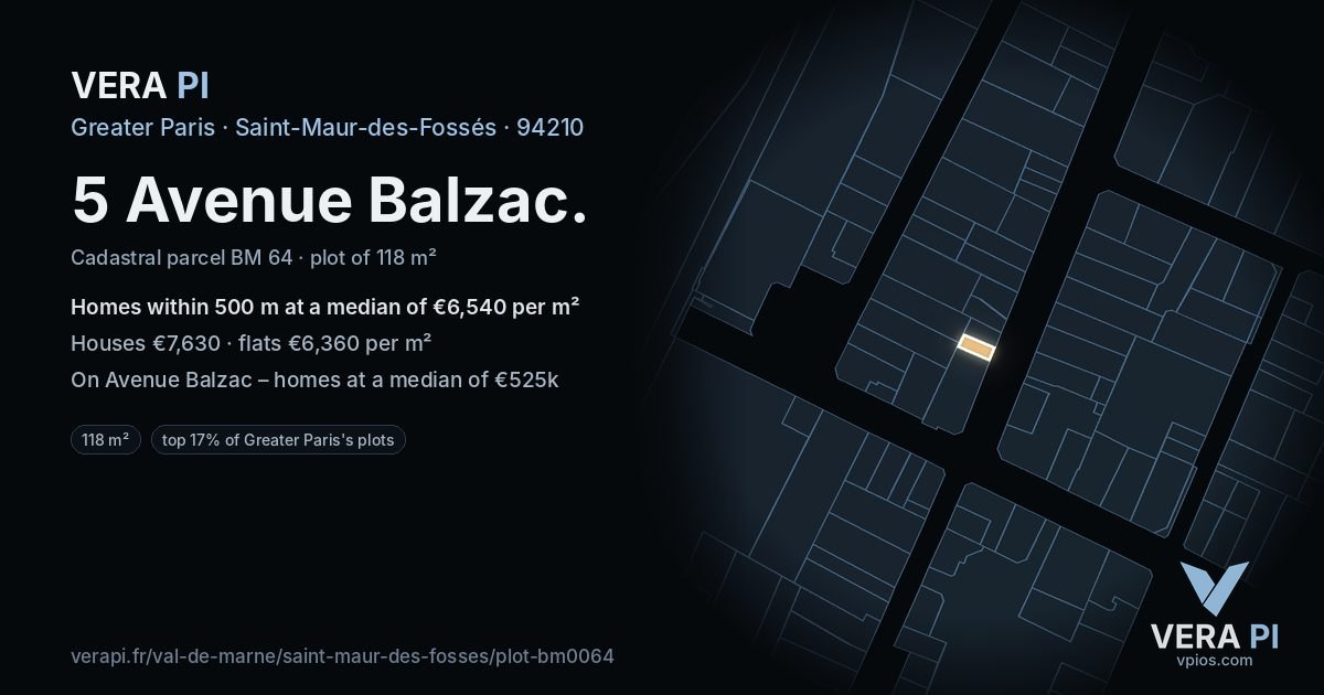 5 Avenue Balzac, Saint-Maur-des-Fossés at night – the plot lit, the parcels around coloured by the prices near them