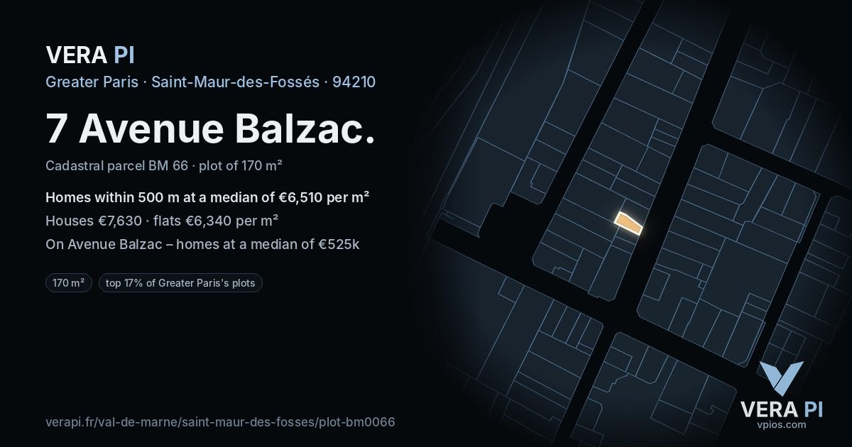 7 Avenue Balzac, Saint-Maur-des-Fossés at night – the plot lit, the parcels around coloured by the prices near them