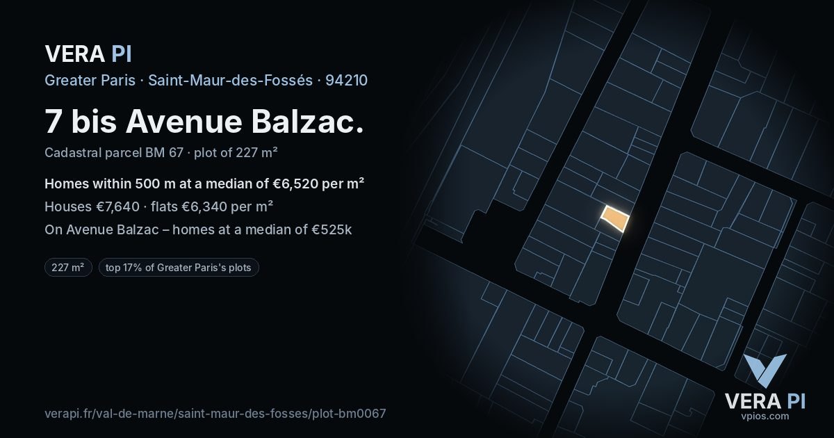 7 bis Avenue Balzac, Saint-Maur-des-Fossés at night – the plot lit, the parcels around coloured by the prices near them