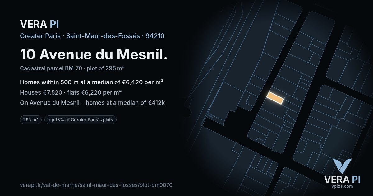 10 Avenue du Mesnil, Saint-Maur-des-Fossés at night – the plot lit, the parcels around coloured by the prices near them