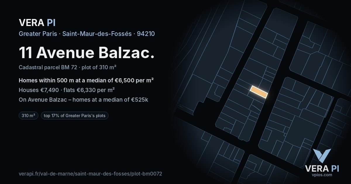 11 Avenue Balzac, Saint-Maur-des-Fossés at night – the plot lit, the parcels around coloured by the prices near them