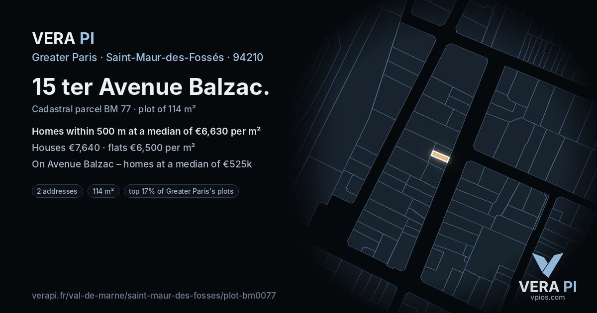 15 ter Avenue Balzac, Saint-Maur-des-Fossés at night – the plot lit, the parcels around coloured by the prices near them