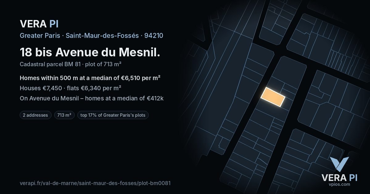 18 bis Avenue du Mesnil, Saint-Maur-des-Fossés at night – the plot lit, the parcels around coloured by the prices near them