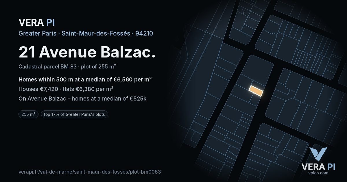 21 Avenue Balzac, Saint-Maur-des-Fossés at night – the plot lit, the parcels around coloured by the prices near them