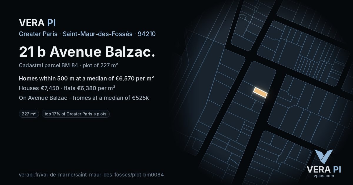 21 b Avenue Balzac, Saint-Maur-des-Fossés at night – the plot lit, the parcels around coloured by the prices near them