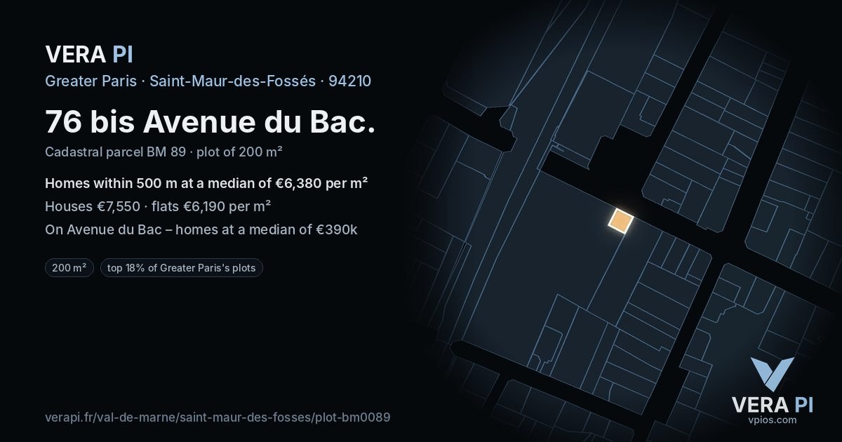 76 bis Avenue du Bac, Saint-Maur-des-Fossés at night – the plot lit, the parcels around coloured by the prices near them