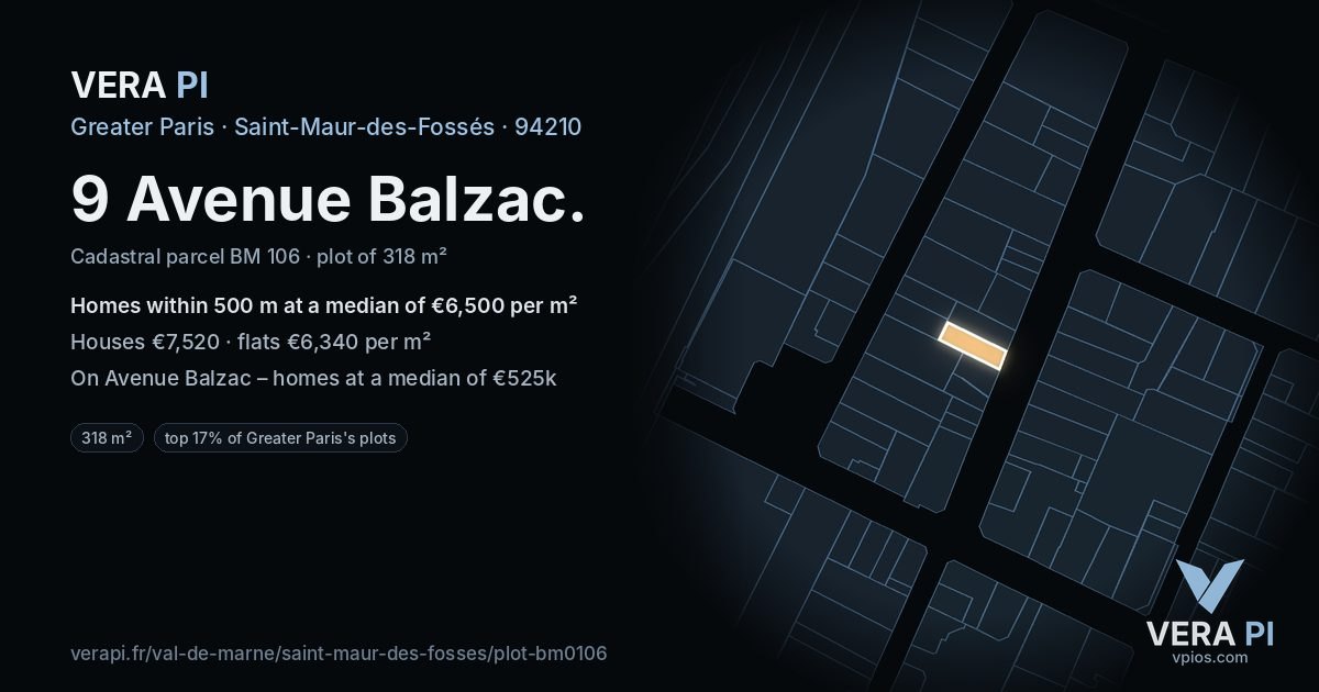 9 Avenue Balzac, Saint-Maur-des-Fossés at night – the plot lit, the parcels around coloured by the prices near them