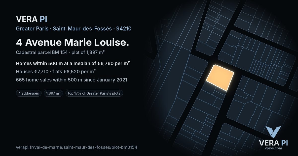 4 Avenue Marie Louise, Saint-Maur-des-Fossés at night – the plot lit, the parcels around coloured by the prices near them