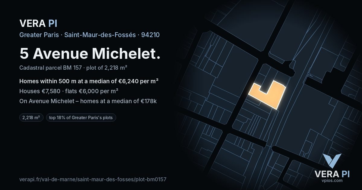 5 Avenue Michelet, Saint-Maur-des-Fossés at night – the plot lit, the parcels around coloured by the prices near them