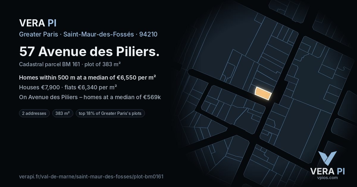 57 Avenue des Piliers, Saint-Maur-des-Fossés at night – the plot lit, the parcels around coloured by the prices near them