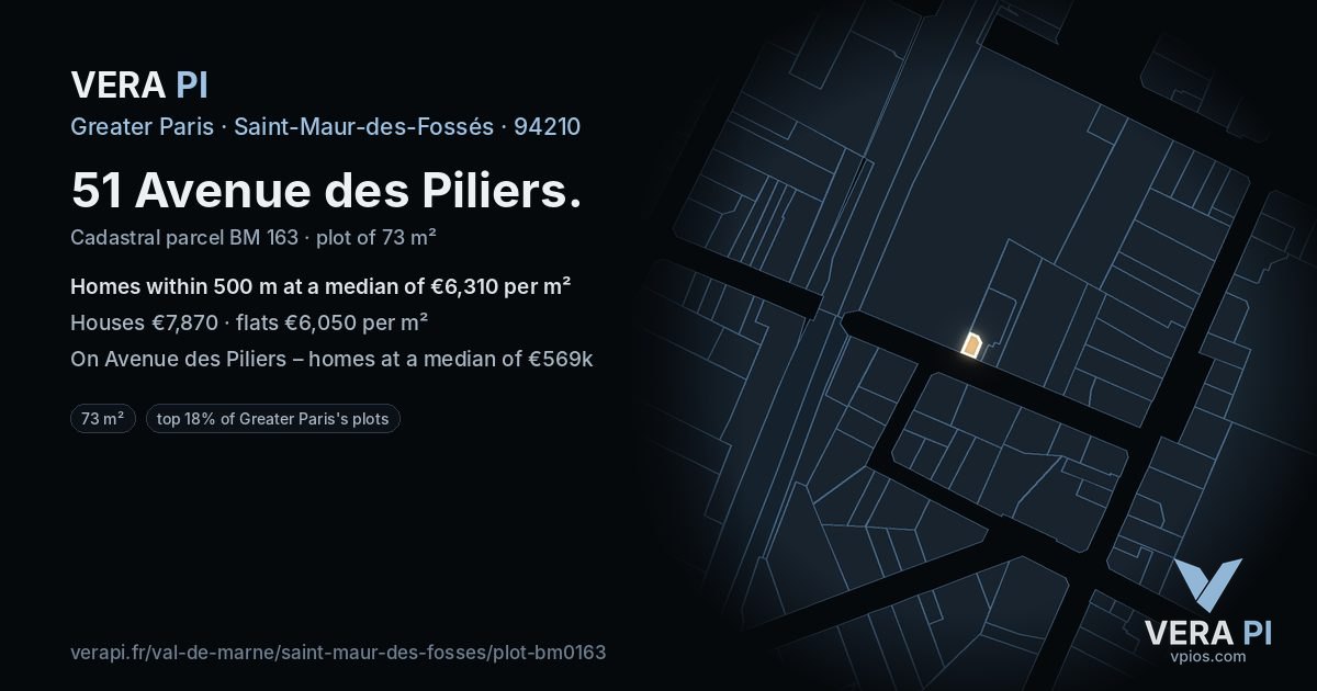 51 Avenue des Piliers, Saint-Maur-des-Fossés at night – the plot lit, the parcels around coloured by the prices near them