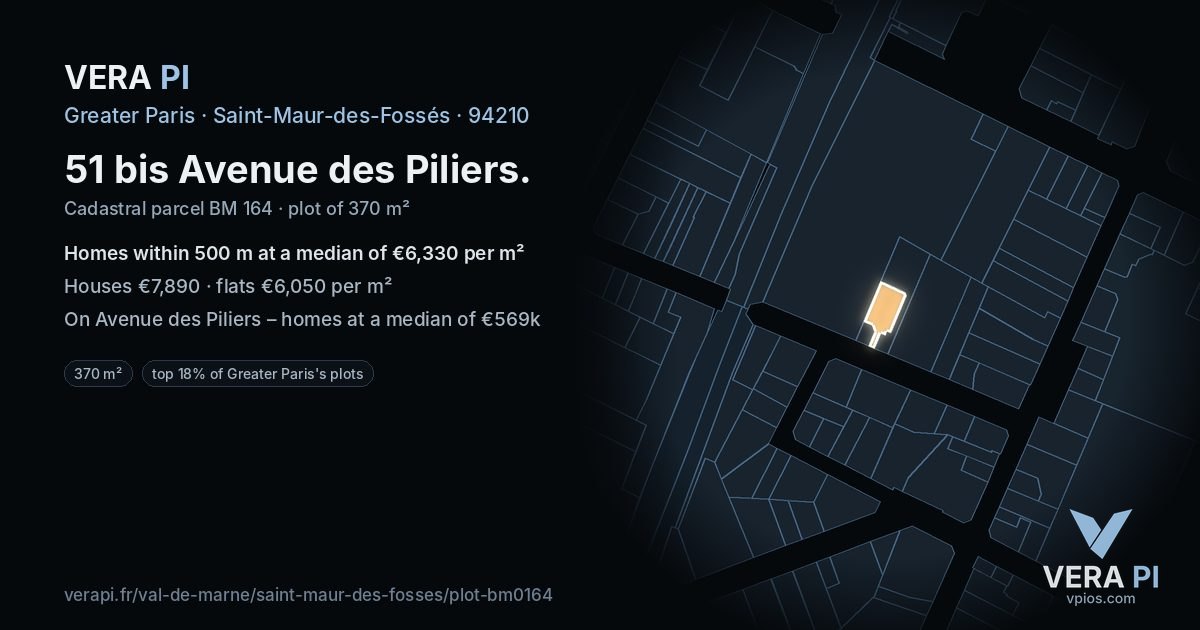 51 bis Avenue des Piliers, Saint-Maur-des-Fossés at night – the plot lit, the parcels around coloured by the prices near them