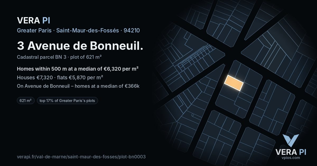 3 Avenue de Bonneuil, Saint-Maur-des-Fossés at night – the plot lit, the parcels around coloured by the prices near them