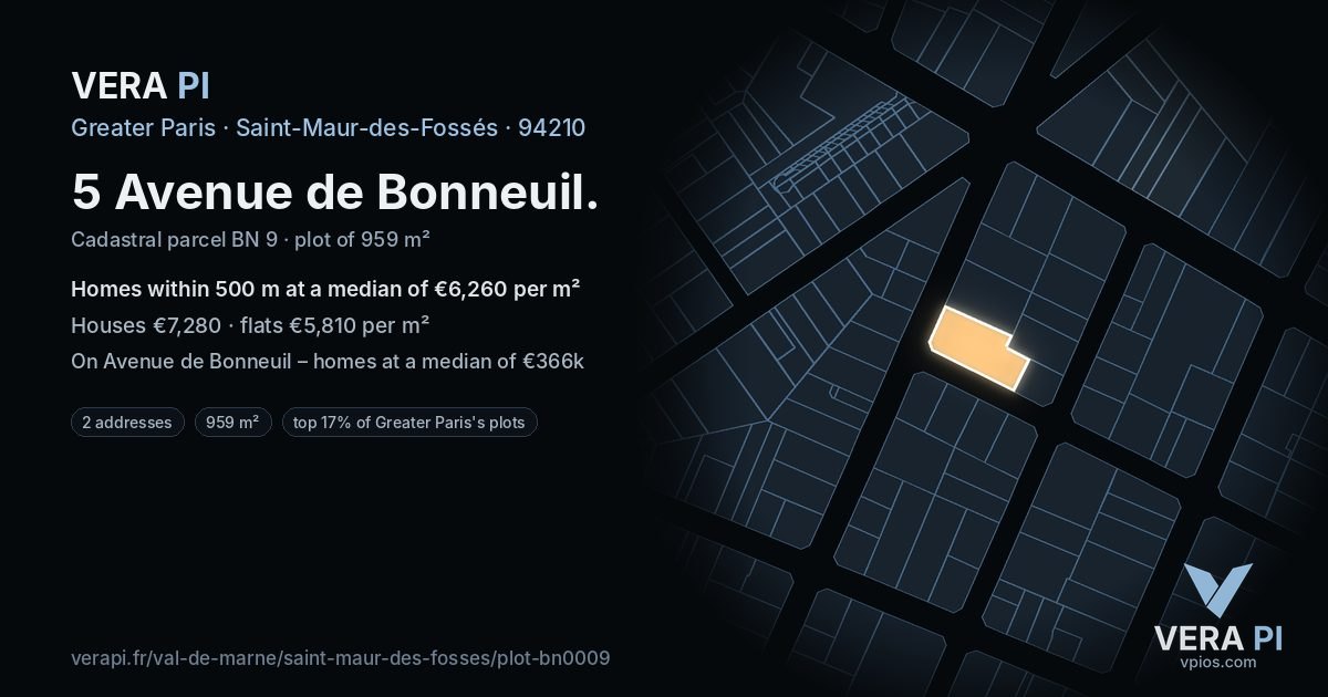5 Avenue de Bonneuil, Saint-Maur-des-Fossés at night – the plot lit, the parcels around coloured by the prices near them