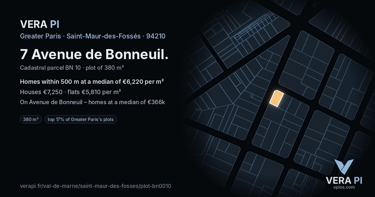 7 Avenue de Bonneuil, Saint-Maur-des-Fossés at night – the plot lit, the parcels around coloured by the prices near them