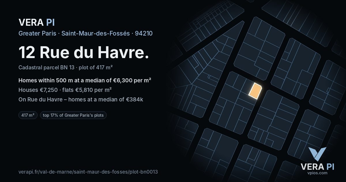 12 Rue du Havre, Saint-Maur-des-Fossés at night – the plot lit, the parcels around coloured by the prices near them