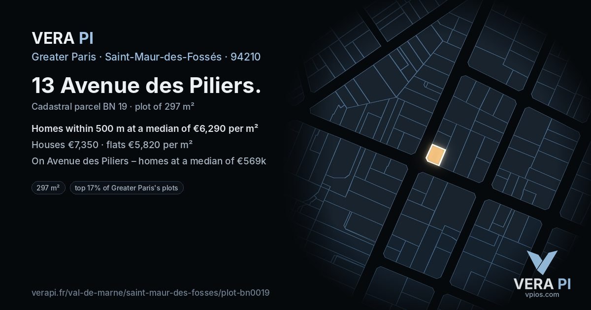 13 Avenue des Piliers, Saint-Maur-des-Fossés at night – the plot lit, the parcels around coloured by the prices near them