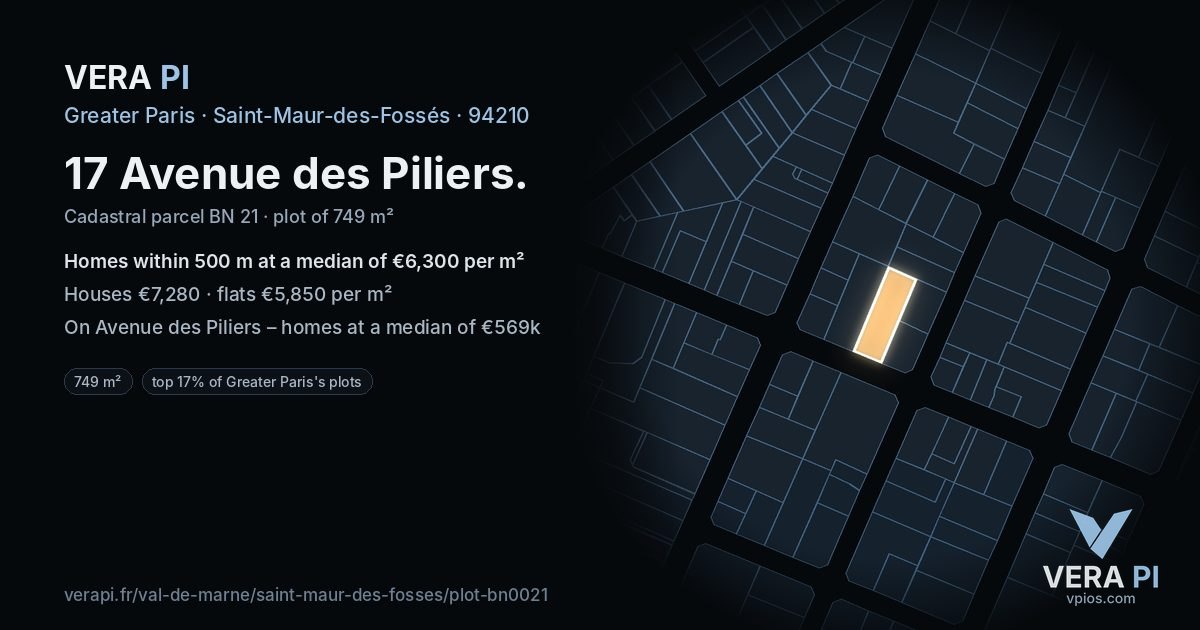 17 Avenue des Piliers, Saint-Maur-des-Fossés at night – the plot lit, the parcels around coloured by the prices near them