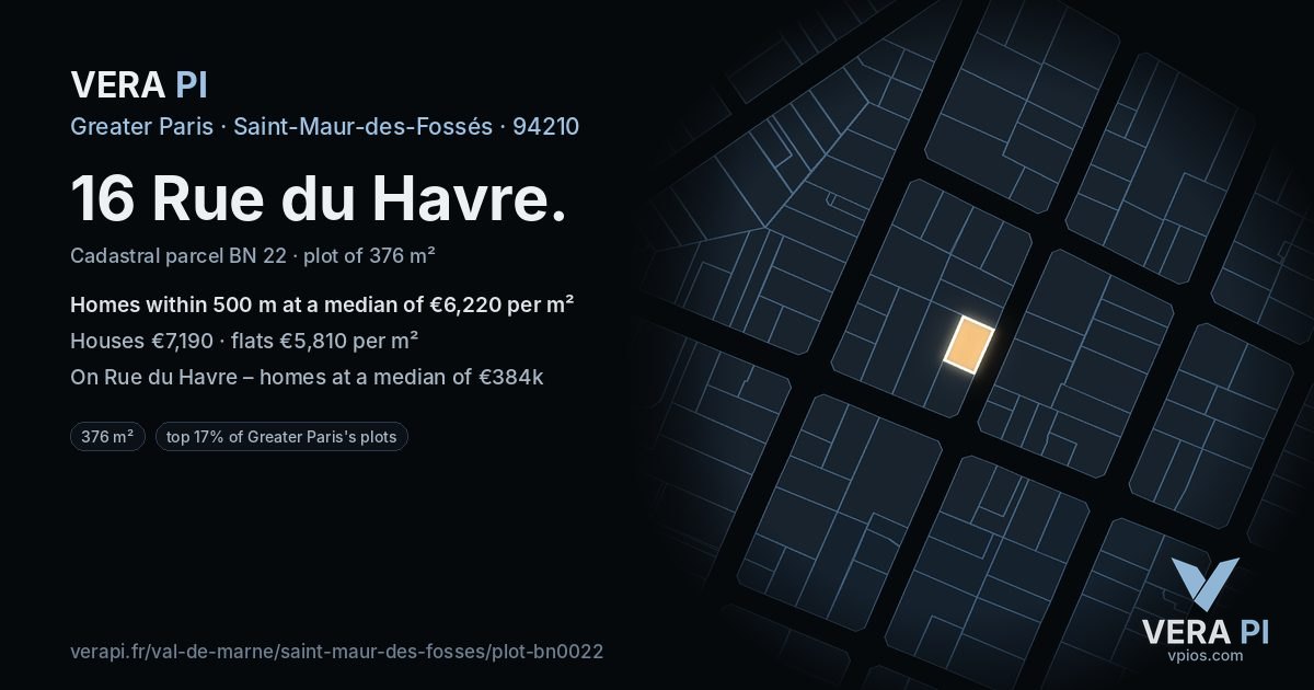 16 Rue du Havre, Saint-Maur-des-Fossés at night – the plot lit, the parcels around coloured by the prices near them