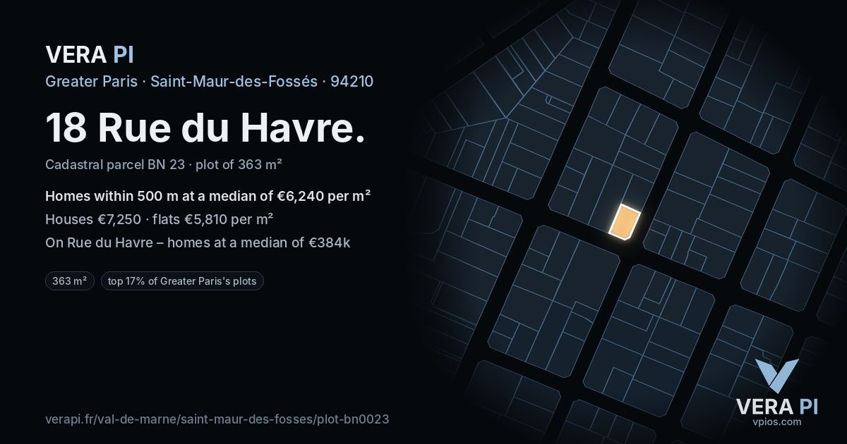 18 Rue du Havre, Saint-Maur-des-Fossés at night – the plot lit, the parcels around coloured by the prices near them